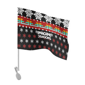 Флаг для автомобиля с принтом Праздничный Imagine Dragons в Тюмени, 100% полиэстер | Размер: 30*21 см | Тематика изображения на принте: альтернативный | американская | группа | драгонс | имеджин | инди | индирок | новогодний | поп | рождество | рок | свитер | электроник