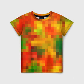 Детская футболка 3D с принтом Осенние пиксели в Тюмени, 100% гипоаллергенный полиэфир | прямой крой, круглый вырез горловины, длина до линии бедер, чуть спущенное плечо, ткань немного тянется | Тематика изображения на принте: 