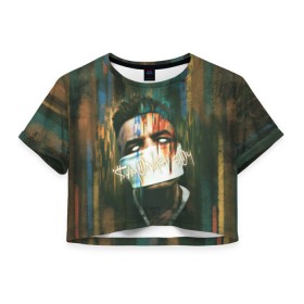 Женская футболка 3D укороченная с принтом Sayonara boy 2 в Тюмени, 100% полиэстер | круглая горловина, длина футболки до линии талии, рукава с отворотами | allj | eldzhey | sayonaraboy | алексей узенюк | рэпер | хип хоп | элджей