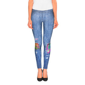 Леггинсы 3D с принтом Рваные джинсы в Тюмени, 80% полиэстер, 20% эластан | Эластичный пояс, зауженные к низу, низкая посадка | allj | eldzhey | sayonaraboy | алексей узенюк | рэпер | хип хоп | элджей