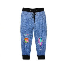 Детские брюки 3D с принтом Рваные джинсы в Тюмени, 100% полиэстер | манжеты по низу, эластичный пояс регулируется шнурком, по бокам два кармана без застежек, внутренняя часть кармана из мелкой сетки | allj | eldzhey | sayonaraboy | алексей узенюк | рэпер | хип хоп | элджей