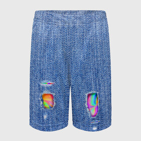 Детские спортивные шорты 3D с принтом Рваные джинсы в Тюмени,  100% полиэстер
 | пояс оформлен широкой мягкой резинкой, ткань тянется
 | Тематика изображения на принте: allj | eldzhey | sayonaraboy | алексей узенюк | рэпер | хип хоп | элджей