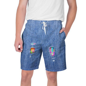 Мужские шорты 3D с принтом Рваные джинсы в Тюмени,  полиэстер 100% | прямой крой, два кармана без застежек по бокам. Мягкая трикотажная резинка на поясе, внутри которой широкие завязки. Длина чуть выше колен | allj | eldzhey | sayonaraboy | алексей узенюк | рэпер | хип хоп | элджей