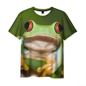 Мужская футболка 3D с принтом Лягушка в Тюмени, 100% полиэфир | прямой крой, круглый вырез горловины, длина до линии бедер | Тематика изображения на принте: frog | жаба | животные | зеленый | ква | лягуха | лягушка | лягушонок