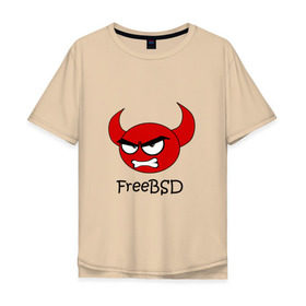 Мужская футболка хлопок Oversize с принтом FreeBSD демон в Тюмени, 100% хлопок | свободный крой, круглый ворот, “спинка” длиннее передней части | Тематика изображения на принте: bsd | demon | freebsd | os | unix | демон | злой | ос | чёртик