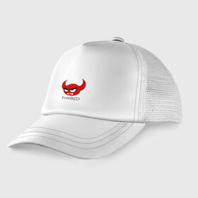 Детская кепка тракер с принтом FreeBSD демон в Тюмени, Козырек - 100% хлопок. Кепка - 100% полиэстер, Задняя часть - сетка | универсальный размер, пластиковая застёжка | bsd | demon | freebsd | os | unix | демон | злой | ос | чёртик