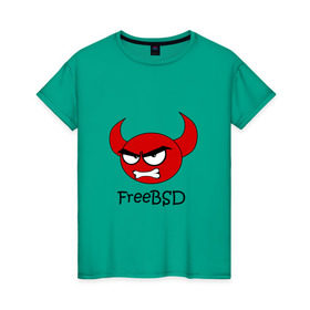 Женская футболка хлопок с принтом FreeBSD демон в Тюмени, 100% хлопок | прямой крой, круглый вырез горловины, длина до линии бедер, слегка спущенное плечо | bsd | demon | freebsd | os | unix | демон | злой | ос | чёртик
