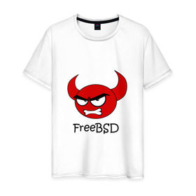 Мужская футболка хлопок с принтом FreeBSD демон в Тюмени, 100% хлопок | прямой крой, круглый вырез горловины, длина до линии бедер, слегка спущенное плечо. | Тематика изображения на принте: bsd | demon | freebsd | os | unix | демон | злой | ос | чёртик