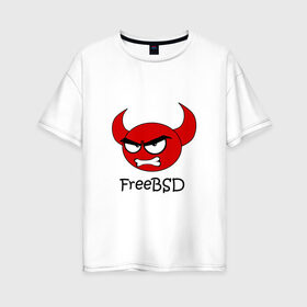 Женская футболка хлопок Oversize с принтом FreeBSD демон в Тюмени, 100% хлопок | свободный крой, круглый ворот, спущенный рукав, длина до линии бедер
 | bsd | demon | freebsd | os | unix | демон | злой | ос | чёртик