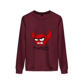 Женский свитшот хлопок с принтом FreeBSD демон в Тюмени, 100% хлопок | прямой крой, круглый вырез, на манжетах и по низу широкая трикотажная резинка  | bsd | demon | freebsd | os | unix | демон | злой | ос | чёртик