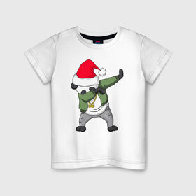 Детская футболка хлопок с принтом Панда DAB дед Мороз в Тюмени, 100% хлопок | круглый вырез горловины, полуприлегающий силуэт, длина до линии бедер | dab | дед мороз | новый год | панда dab | панда dab дед мороз