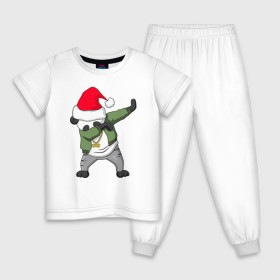 Детская пижама хлопок с принтом Панда DAB дед Мороз в Тюмени, 100% хлопок |  брюки и футболка прямого кроя, без карманов, на брюках мягкая резинка на поясе и по низу штанин
 | dab | дед мороз | новый год | панда dab | панда dab дед мороз