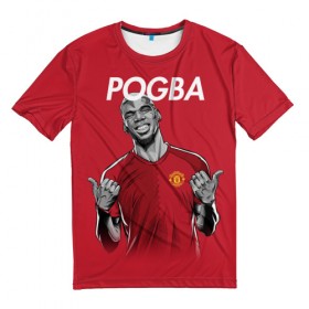 Мужская футболка 3D с принтом Pogba Manchester United в Тюмени, 100% полиэфир | прямой крой, круглый вырез горловины, длина до линии бедер | Тематика изображения на принте: mu | paul | pogba | манчестер юнайтед | мю | погба | форма