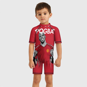 Детский купальный костюм 3D с принтом Pogba Manchester United в Тюмени, Полиэстер 85%, Спандекс 15% | застежка на молнии на спине | mu | paul | pogba | манчестер юнайтед | мю | погба | форма