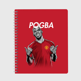 Тетрадь с принтом Pogba Manchester United в Тюмени, 100% бумага | 48 листов, плотность листов — 60 г/м2, плотность картонной обложки — 250 г/м2. Листы скреплены сбоку удобной пружинной спиралью. Уголки страниц и обложки скругленные. Цвет линий — светло-серый
 | Тематика изображения на принте: mu | paul | pogba | манчестер юнайтед | мю | погба | форма