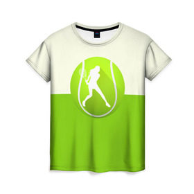Женская футболка 3D с принтом Теннис в Тюмени, 100% полиэфир ( синтетическое хлопкоподобное полотно) | прямой крой, круглый вырез горловины, длина до линии бедер | sport | логотип | мяч | спорт | теннис