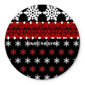Коврик круглый с принтом Праздничный Iron Maiden в Тюмени, резина и полиэстер | круглая форма, изображение наносится на всю лицевую часть | iron maiden | адриан смит | айрон мейден | г | группа | дэйв мюррей | железная дева | знак | ирон майден | красный | метал | мрачный | музыка | надпись | новогодний | новый год | песни | праздник | рождество