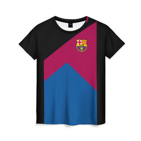 Женская футболка 3D с принтом FC Barcelona #9 в Тюмени, 100% полиэфир ( синтетическое хлопкоподобное полотно) | прямой крой, круглый вырез горловины, длина до линии бедер | fc | fc barcelona | fcb | fly emirates | ronaldo | абстракция | барселона | геометрия | зож | клуб | линии | месси | модные | мяч | реал мадрид | спорт | спортивные | тренды | футбол | футбольный клуб | эмблема