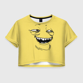 Женская футболка 3D укороченная с принтом Yoba в Тюмени, 100% полиэстер | круглая горловина, длина футболки до линии талии, рукава с отворотами | yoba | ехидный блинчик | имиджборды | колобок | мемы | пека фейс