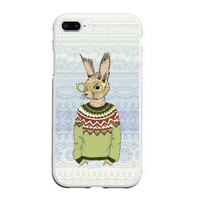 Чехол для iPhone 7Plus/8 Plus матовый с принтом Кролик хипстер в Тюмени, Силикон | Область печати: задняя сторона чехла, без боковых панелей | Тематика изображения на принте: зима | кролик | новый год | подарок | рождество