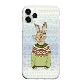 Чехол для iPhone 11 Pro матовый с принтом Кролик хипстер в Тюмени, Силикон |  | зима | кролик | новый год | подарок | рождество