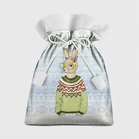Подарочный 3D мешок с принтом Кролик хипстер в Тюмени, 100% полиэстер | Размер: 29*39 см | зима | кролик | новый год | подарок | рождество
