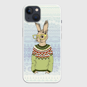 Чехол для iPhone 13 с принтом Кролик хипстер в Тюмени,  |  | Тематика изображения на принте: зима | кролик | новый год | подарок | рождество
