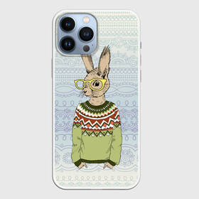 Чехол для iPhone 13 Pro Max с принтом Кролик хипстер в Тюмени,  |  | Тематика изображения на принте: зима | кролик | новый год | подарок | рождество