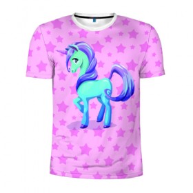 Мужская футболка 3D спортивная с принтом Единорог в Тюмени, 100% полиэстер с улучшенными характеристиками | приталенный силуэт, круглая горловина, широкие плечи, сужается к линии бедра | dream | pink | poni | pony | unicorn | единорог | звездочки | звезды | пони | розовый