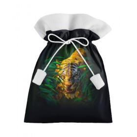 Подарочный 3D мешок с принтом Тигр в джунглях в Тюмени, 100% полиэстер | Размер: 29*39 см | 