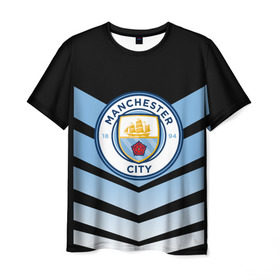 Мужская футболка 3D с принтом Manchester city 2018 Arrow в Тюмени, 100% полиэфир | прямой крой, круглый вырез горловины, длина до линии бедер | fc | manchester city | манчестер сити | спорт | спортивные | футбол | футбольный клуб