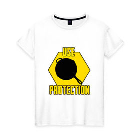 Женская футболка хлопок с принтом Use Protection в Тюмени, 100% хлопок | прямой крой, круглый вырез горловины, длина до линии бедер, слегка спущенное плечо | battle royale | playerunknown | playerunknowns | playerunknowns battlegrounds | pubg | онлайн игра