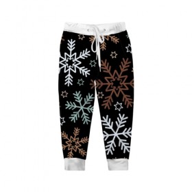 Детские брюки 3D с принтом Чудные снежинки в Тюмени, 100% полиэстер | манжеты по низу, эластичный пояс регулируется шнурком, по бокам два кармана без застежек, внутренняя часть кармана из мелкой сетки | год | елка | зима | новый | праздник | символ | снег | узор