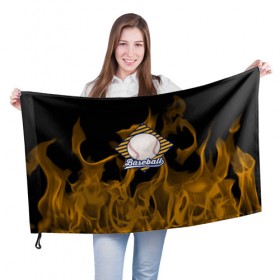 Флаг 3D с принтом Бейсбол в огне в Тюмени, 100% полиэстер | плотность ткани — 95 г/м2, размер — 67 х 109 см. Принт наносится с одной стороны | 