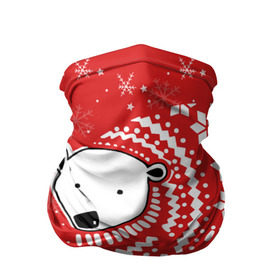 Бандана-труба 3D с принтом Белый медведь в свитере в Тюмени, 100% полиэстер, ткань с особыми свойствами — Activecool | плотность 150‒180 г/м2; хорошо тянется, но сохраняет форму | Тематика изображения на принте: red | snow | snowflakes | stars | sweater | white bear | winter | белый медведь | звезды | зима | красный | снег | снежинки