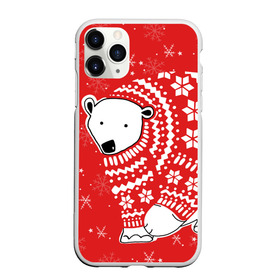 Чехол для iPhone 11 Pro матовый с принтом Белый медведь в свитере в Тюмени, Силикон |  | Тематика изображения на принте: red | snow | snowflakes | stars | sweater | white bear | winter | белый медведь | звезды | зима | красный | снег | снежинки