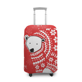 Чехол для чемодана 3D с принтом Белый медведь в свитере в Тюмени, 86% полиэфир, 14% спандекс | двустороннее нанесение принта, прорези для ручек и колес | red | snow | snowflakes | stars | sweater | white bear | winter | белый медведь | звезды | зима | красный | снег | снежинки