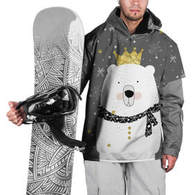 Накидка на куртку 3D с принтом Белый медведь в короне в Тюмени, 100% полиэстер |  | animal | bear | crown | gold | mountains | scarf | snow | snowflakes | stars | white | winter | белый | горы | животные | звезды | зима | золотая | корона | медведь | снег | снежинки | шарф