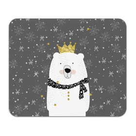Коврик прямоугольный с принтом Белый медведь в короне в Тюмени, натуральный каучук | размер 230 х 185 мм; запечатка лицевой стороны | animal | bear | crown | gold | mountains | scarf | snow | snowflakes | stars | white | winter | белый | горы | животные | звезды | зима | золотая | корона | медведь | снег | снежинки | шарф