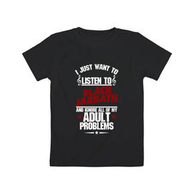 Детская футболка хлопок с принтом Я прост хочу слушать BS в Тюмени, 100% хлопок | круглый вырез горловины, полуприлегающий силуэт, длина до линии бедер | black sabbath | группа | хард рок | хеви метал