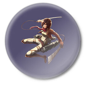 Значок с принтом Mikasa Атака титанов в Тюмени,  металл | круглая форма, металлическая застежка в виде булавки | attack on titan | вторжение гигантов | микаса