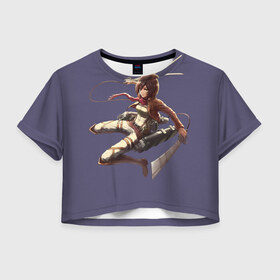 Женская футболка 3D укороченная с принтом Mikasa Атака титанов в Тюмени, 100% полиэстер | круглая горловина, длина футболки до линии талии, рукава с отворотами | attack on titan | вторжение гигантов | микаса