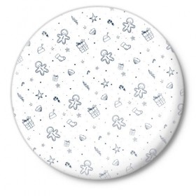 Значок с принтом Новогодние узоры в Тюмени,  металл | круглая форма, металлическая застежка в виде булавки | зима | мороз | нг | новый год | подарок | рождество | снег | снеговик | снежинки