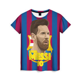 Женская футболка 3D с принтом Lionel Messi Barcelona в Тюмени, 100% полиэфир ( синтетическое хлопкоподобное полотно) | прямой крой, круглый вырез горловины, длина до линии бедер | barca | barcelona | barsa | barselona | kit | leo | mesi | messi | барса | барселона | лео | лионель | меси | месси