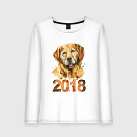 Женский лонгслив хлопок с принтом Собака 2018 в Тюмени, 100% хлопок |  | зима | новый год | подарок | рождество | собака