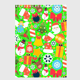 Скетчбук с принтом Новогодняя текстура в Тюмени, 100% бумага
 | 48 листов, плотность листов — 100 г/м2, плотность картонной обложки — 250 г/м2. Листы скреплены сверху удобной пружинной спиралью | Тематика изображения на принте: елка | елочные игрушки | зима | подарки | снеговик