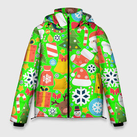Мужская зимняя куртка 3D с принтом Новогодняя текстура в Тюмени, верх — 100% полиэстер; подкладка — 100% полиэстер; утеплитель — 100% полиэстер | длина ниже бедра, свободный силуэт Оверсайз. Есть воротник-стойка, отстегивающийся капюшон и ветрозащитная планка. 

Боковые карманы с листочкой на кнопках и внутренний карман на молнии. | елка | елочные игрушки | зима | подарки | снеговик