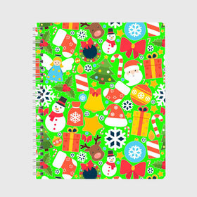 Тетрадь с принтом Новогодняя текстура в Тюмени, 100% бумага | 48 листов, плотность листов — 60 г/м2, плотность картонной обложки — 250 г/м2. Листы скреплены сбоку удобной пружинной спиралью. Уголки страниц и обложки скругленные. Цвет линий — светло-серый
 | елка | елочные игрушки | зима | подарки | снеговик