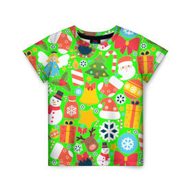 Детская футболка 3D с принтом Новогодняя текстура в Тюмени, 100% гипоаллергенный полиэфир | прямой крой, круглый вырез горловины, длина до линии бедер, чуть спущенное плечо, ткань немного тянется | Тематика изображения на принте: елка | елочные игрушки | зима | подарки | снеговик