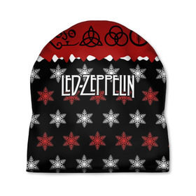 Шапка 3D с принтом Праздничный Led Zeppelin в Тюмени, 100% полиэстер | универсальный размер, печать по всей поверхности изделия | led zeppelin | блюз | группа | джимми пейдж | джон генри бонэм | джон пол джонс | знак | красный | лед зепелен | лед зеппелин | метал | надпись | новогодний | новый год | праздник | роберт плант | рождество